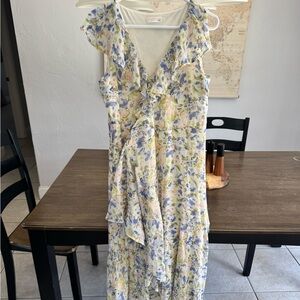 LC Lauren Conrad Cream Wrap Dress with Flutter Sleeves